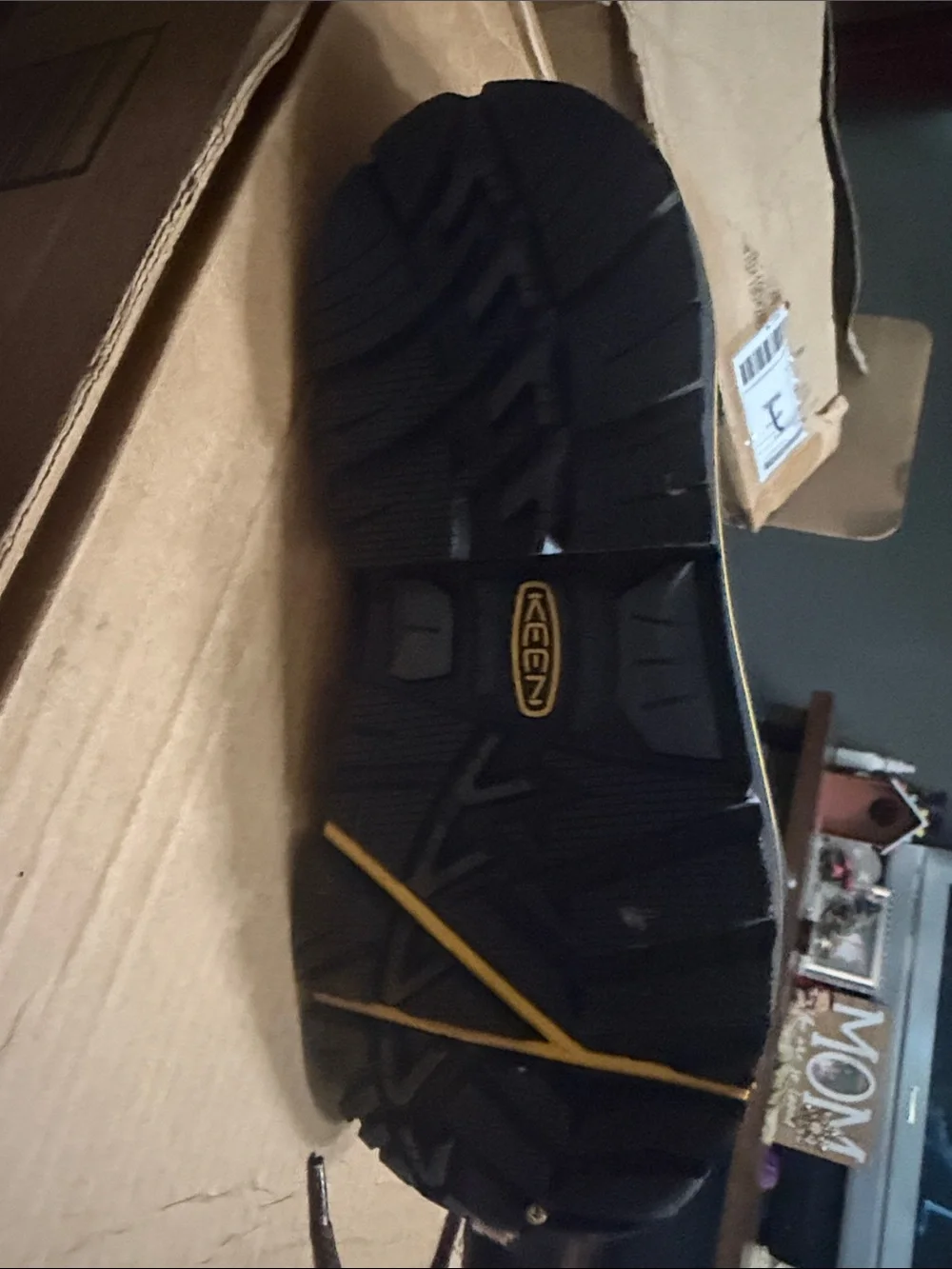 Keen Brown and Black Work Boot with Yellow Trim